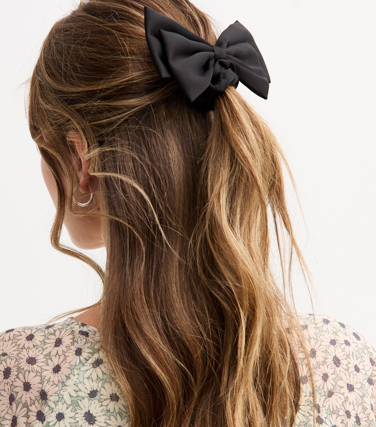 Black Satin Bow Scrunchie New Look