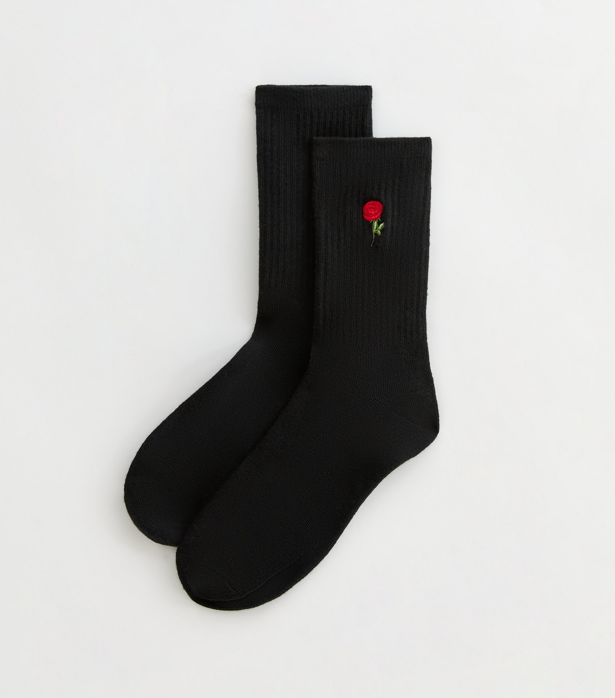 Black Rose Embroidered Tube Socks New Look