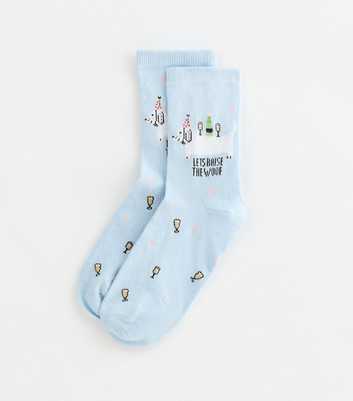 Blue Let's Raise The Woof Slogan Dog Illustration Socks