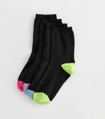 Pack of 4 Black Contrast Toe and Heel Ankle Socks