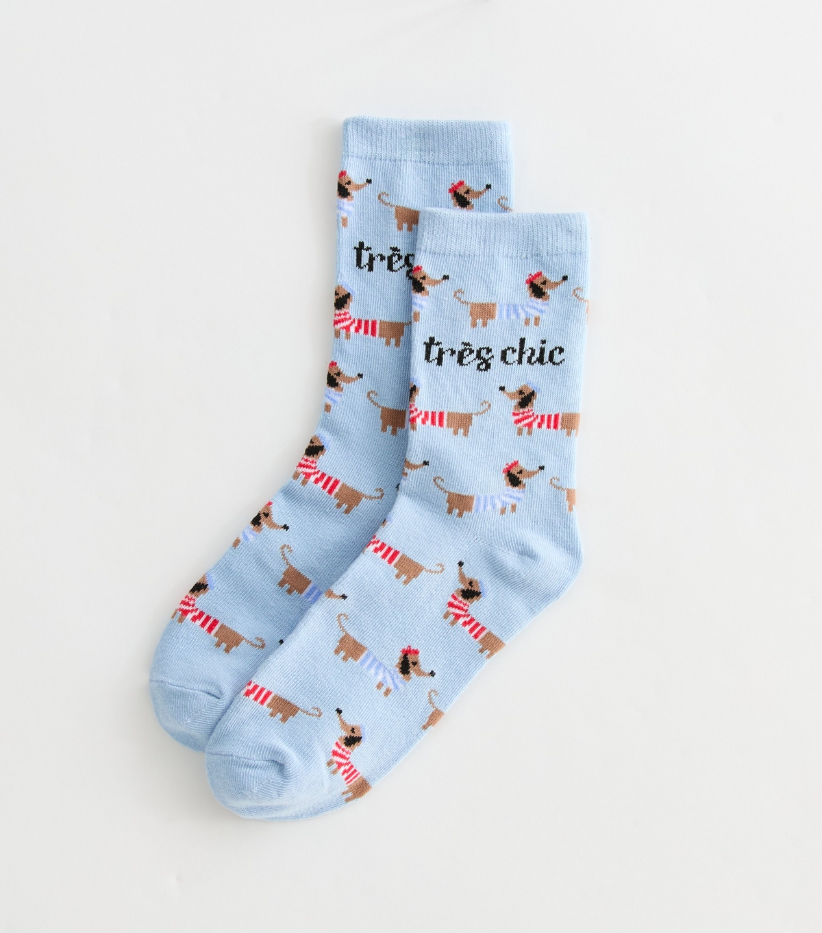 Light Blue Très Chic French Daschund Socks New Look