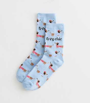 Light Blue Très Chic French Daschund Socks