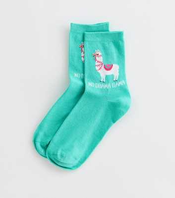 Teal No Drama Llama Socks