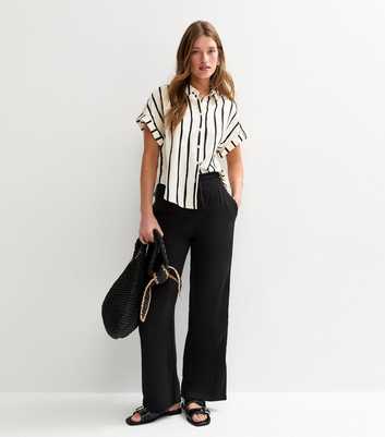 Black Double Cloth Wide Leg Trousers