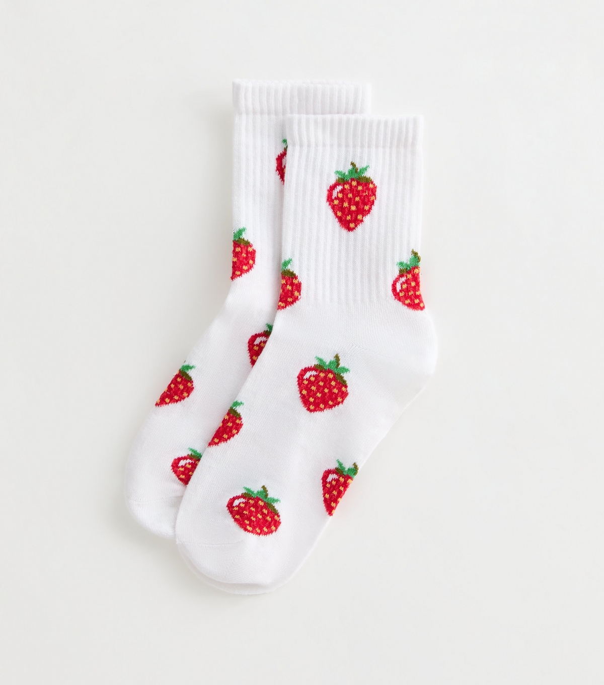 White Strawberry Pattern Tube Socks New Look