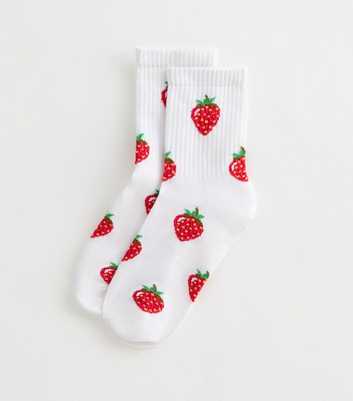 White Strawberry Pattern Tube Socks