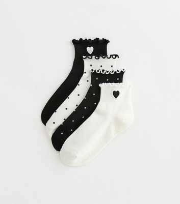 Pack of 4 Black Polka Dot Heart Motif Frill Socks