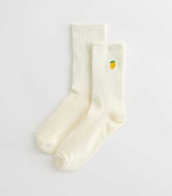 Cream Lemon Embroidered Tube Socks