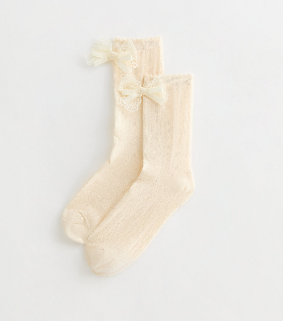 Cream Pointelle Knit Lace Bow Socks New Look