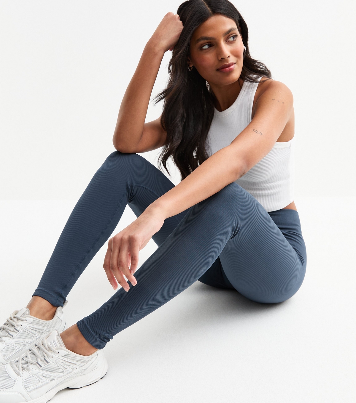 Women's Blue Ribbed Seamless Leggings New Look