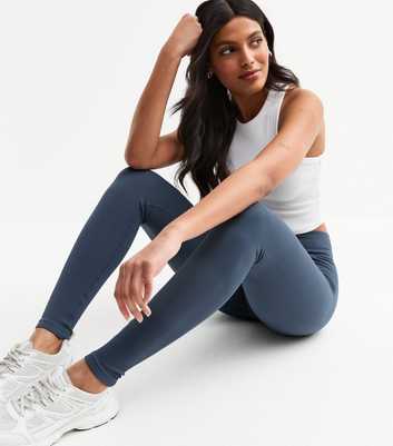 Blue Ribbed Seamless Leggings