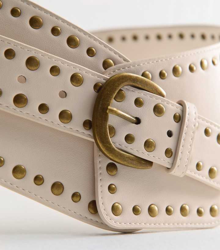 Ceinture Femme Beige à Clous (studded Belt) - Taille Unique, Neuve Avec étiquettes