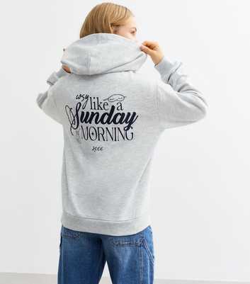 Girls Pale Grey Sunday Morning Slogan Print Hoodie