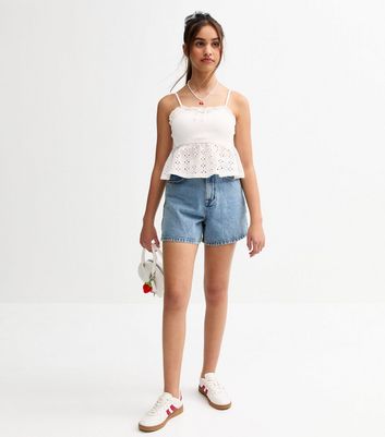 Girls White Broderie Anglaise Babydoll Cami Top | New Look