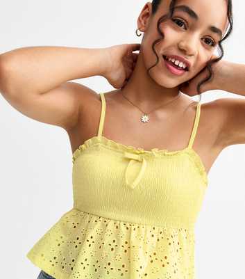 Girls Light Yellow Broderie Anglaise Babydoll Cami Top