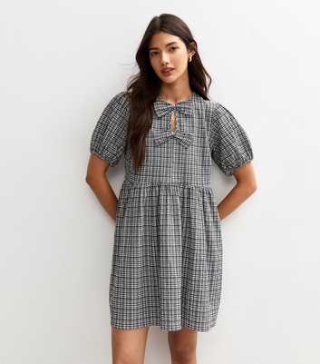 Black Gingham Bow Front Mini Dress