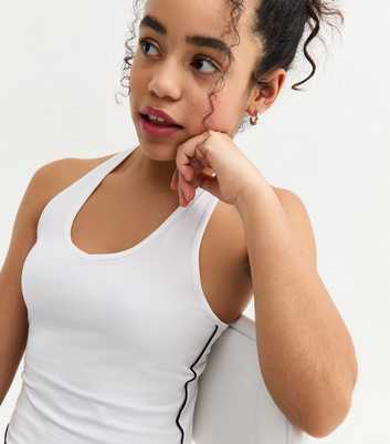Girls White Contrast Trim Halterneck Top