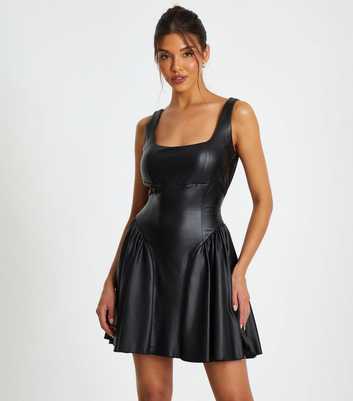 QUIZ Black Faux Leather Skater Dress