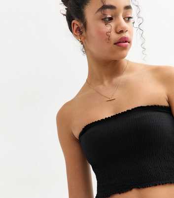 Girls Black Shirred Bandeau Top