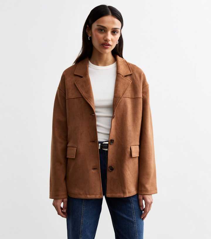 Tan Soft Faux Suede Lightweight Blazer