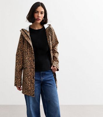Brown Leopard Print Water Resistant Unlined Raincoat