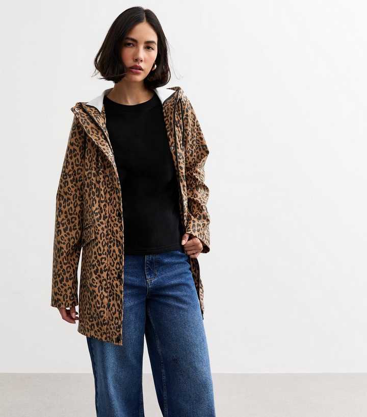 Brown Leopard Print Water Resistant Unlined Raincoat
