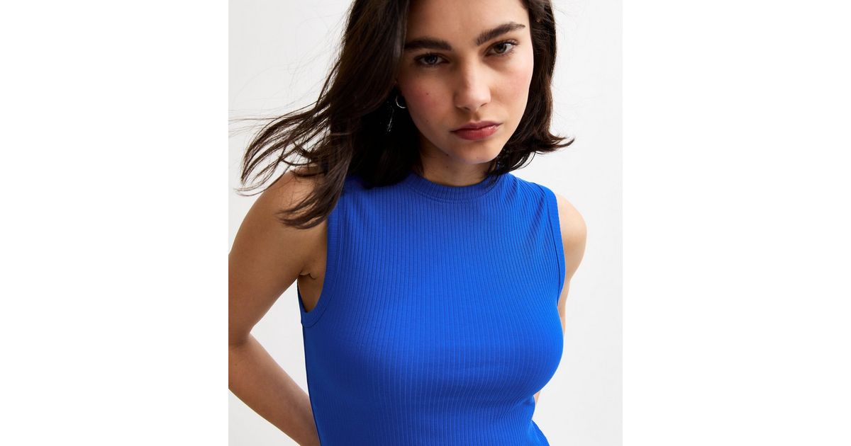 Bright Blue Ribbed Racerback Tank Top | New Look