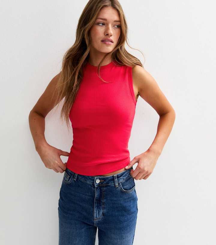 Red Ribbed Racerback Tank Top