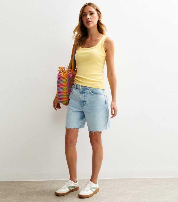 Yellow Ribbed Square Neck Vest Top | New Look
