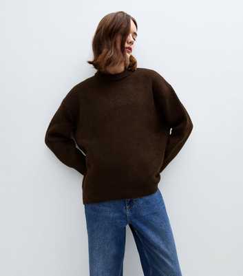 Brown Oversized Crew Neck Jumper