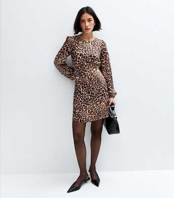 Brown Leopard Print Satin Mini Dress