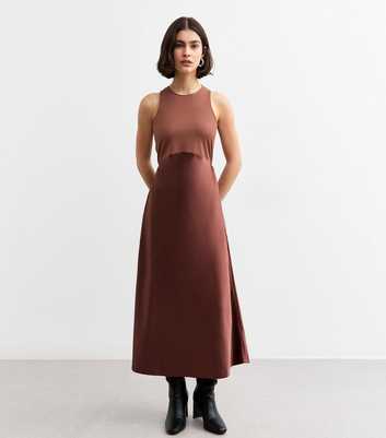 Brown Satin Skirt Midi Dress