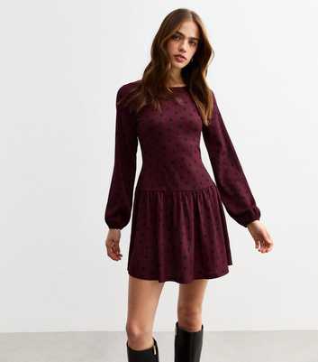 Burgundy Polka Dot Drop Waist Mini Dress