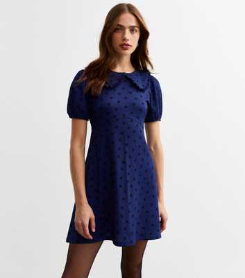 Blue Polka Dot Peter Pan Collar Mini Dress