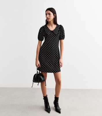 Black Patterned Peter Pan Collar Mini Dress