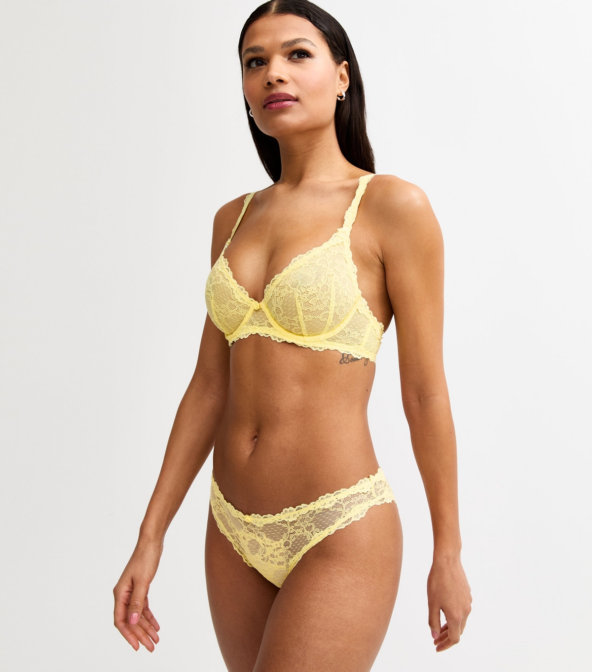 Women's Yellow Rose Lace Brazilian Briefs New Look