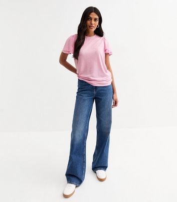 Pink Flutter Sleeve T-Shirt New Look