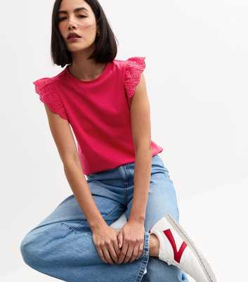 Dark Pink Broderie Anglaise Trim Vest
