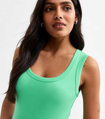 Green Wide Strap Scoop Neck Ribbed Vest