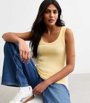 Yellow Wide Strap Scoop Neck Ribbed Vest