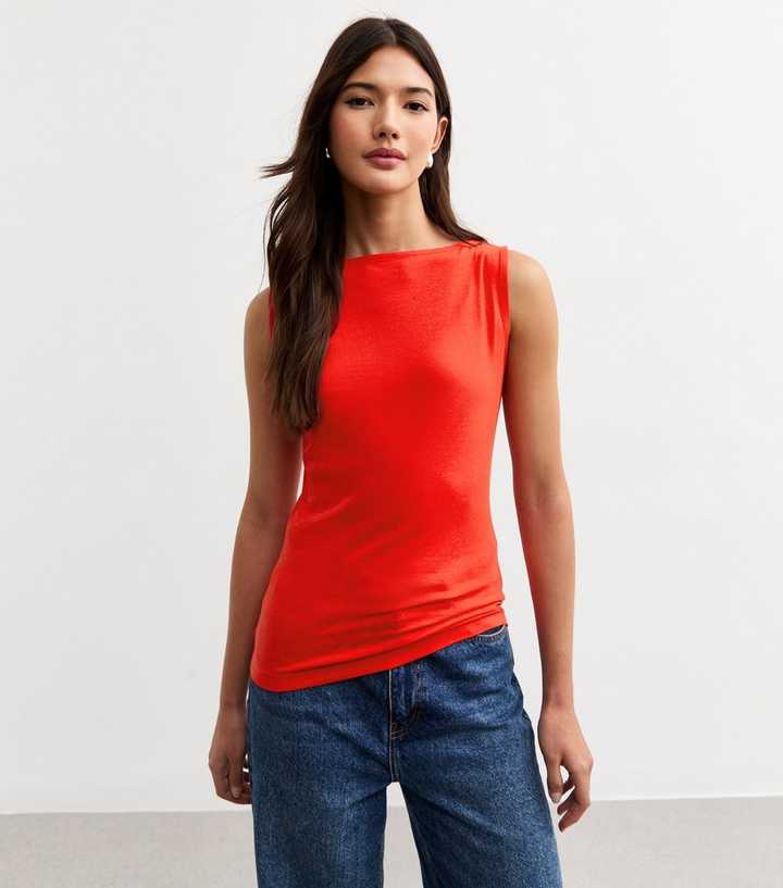 Red Slash Neck Vest