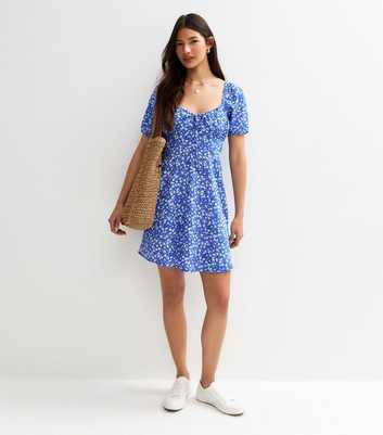Blue Floral Print Mini Dress