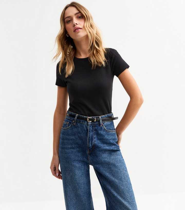 Black Crew Neck Short Sleeve Bodysuit
