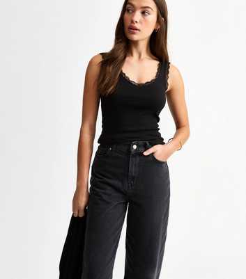 Black Lace Trimmed Jersey Vest