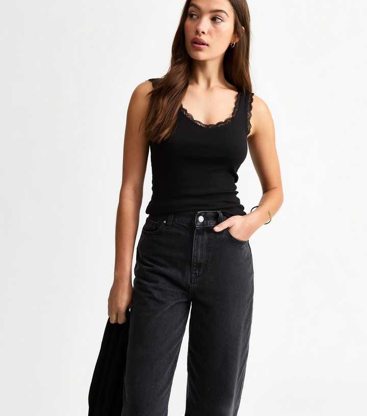 Black Lace Trimmed Jersey Vest