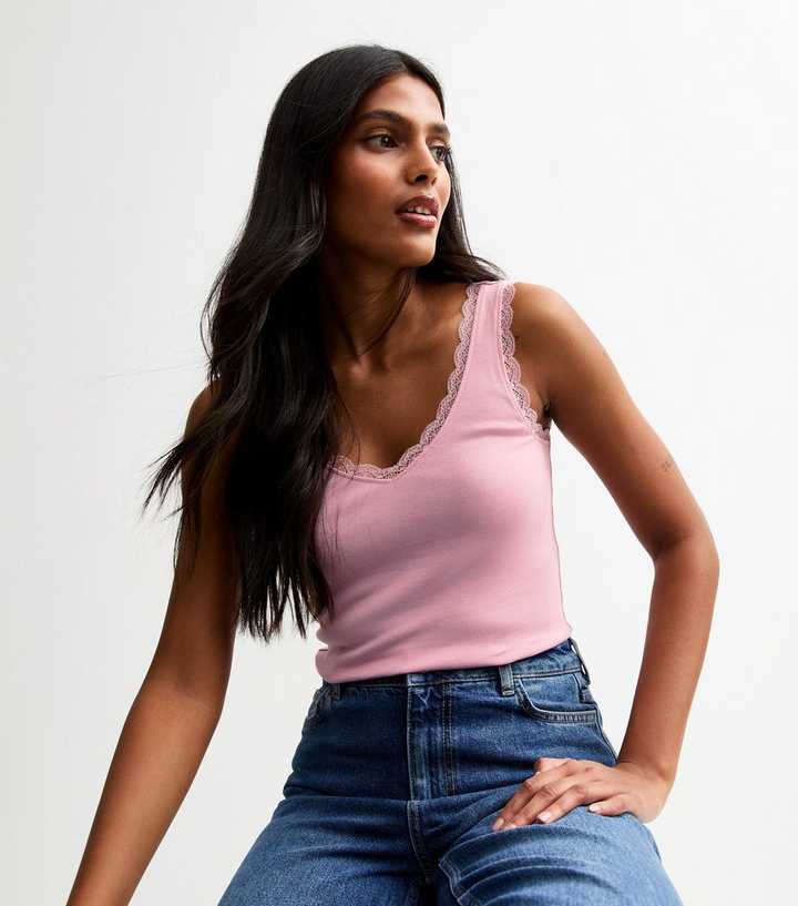 Pink Lace Trimmed Jersey Vest