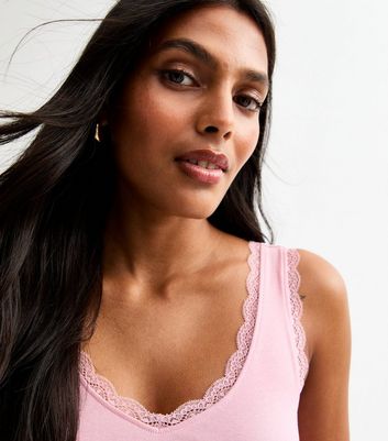 Pink Lace Trimmed Jersey Vest | New Look