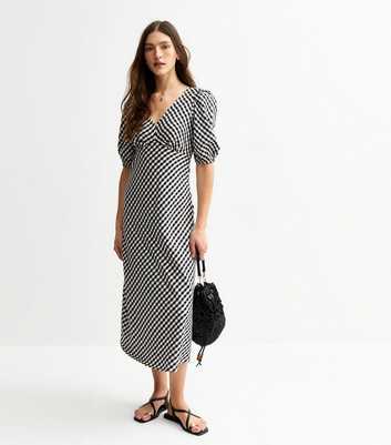 Black Gingham Bow Back Midi Dress