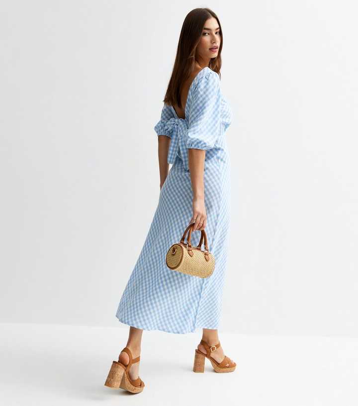 Blue Gingham Bow Back Midi Dress