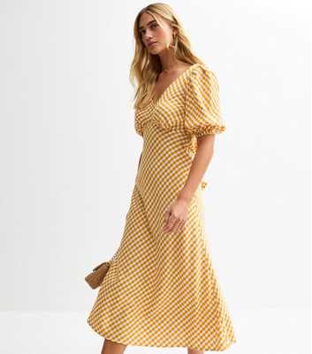 Yellow Gingham Bow Back Midi Dress